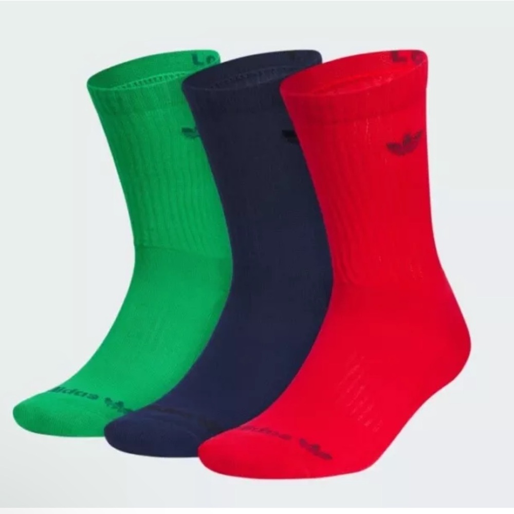 Adidas Socks Mens Large 3 Pair Trefoil High Quarter Multi Colored NWT CLEARANCE